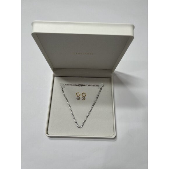 VTHELABEL Silver Tennis Necklace & Georgia Drop Earrings in Gold